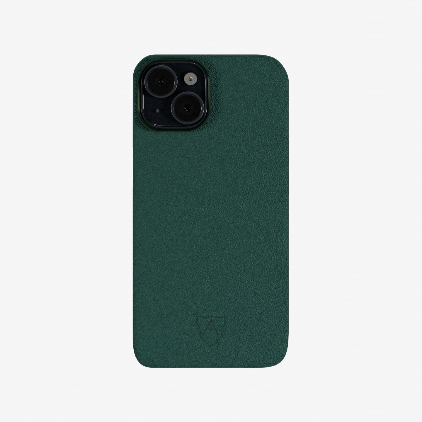 A green slimcase cover made of Alcantara for a smartphone, with the brand logo visible at the bottom.