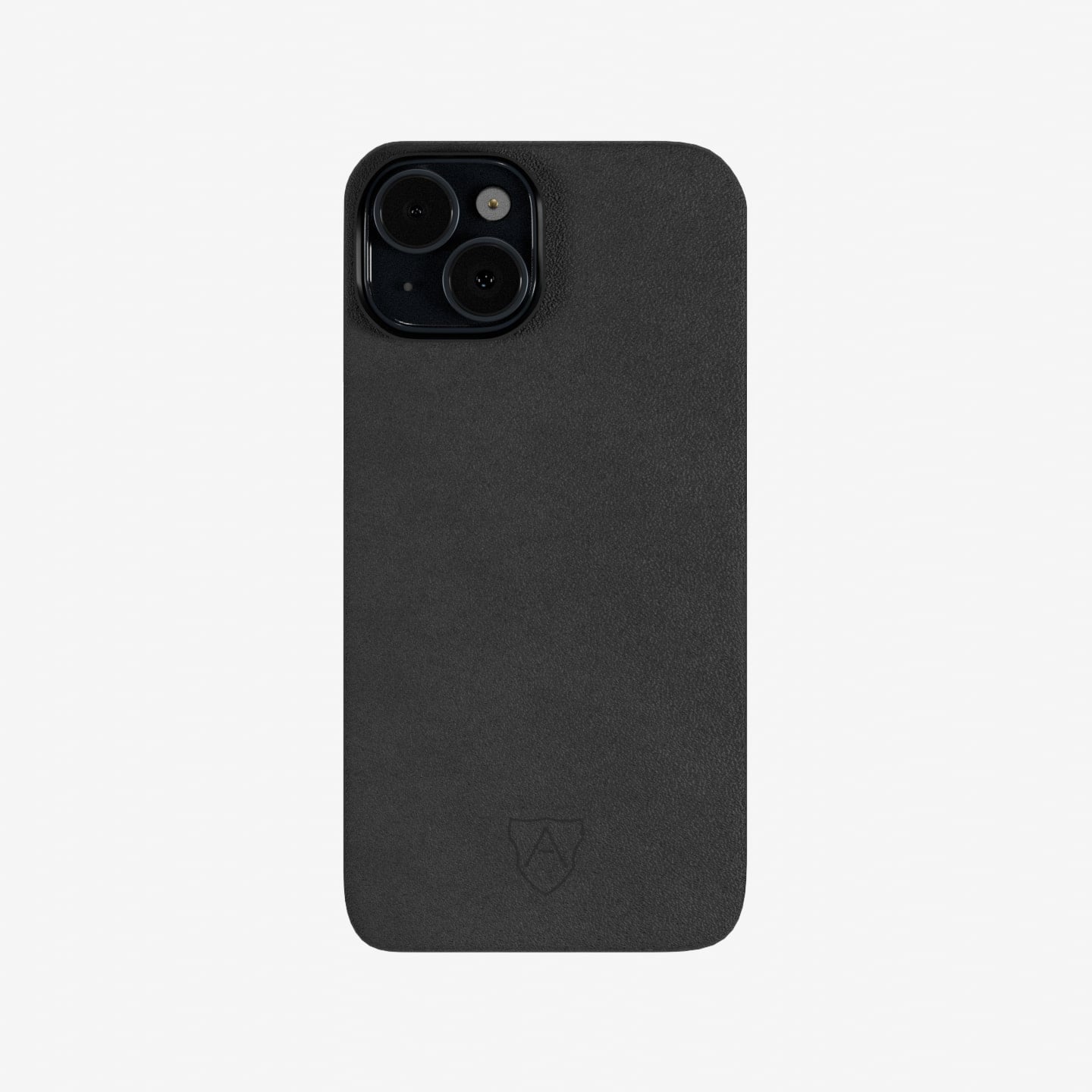 A black slimcase cover made of Alcantara for a smartphone, with the brand logo visible at the bottom.