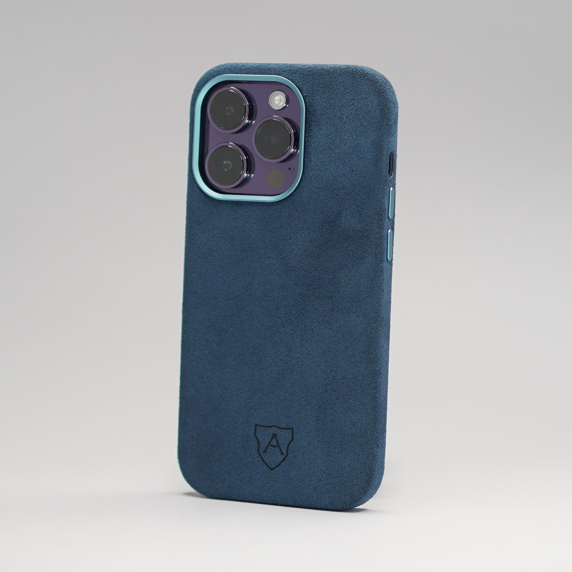 Blue phone case on a light gray background